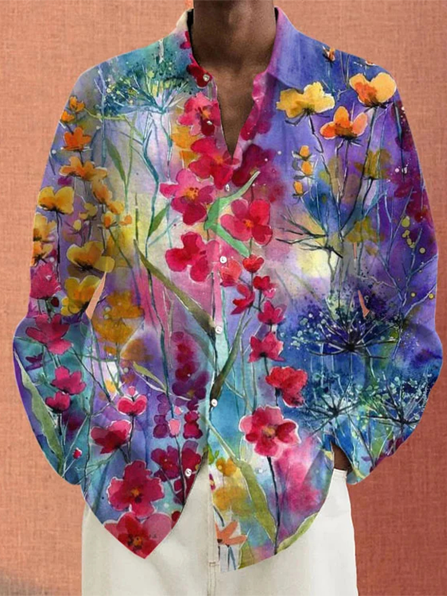 Men's Floral Long Sleeve Casual Shirt