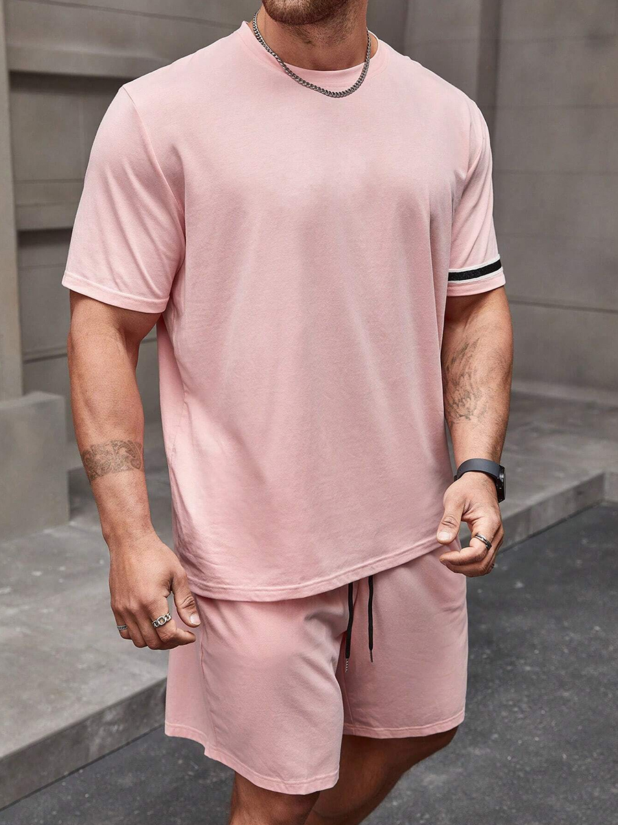 Basic Stripes Printed T-shirt And Shorts Men's Sets