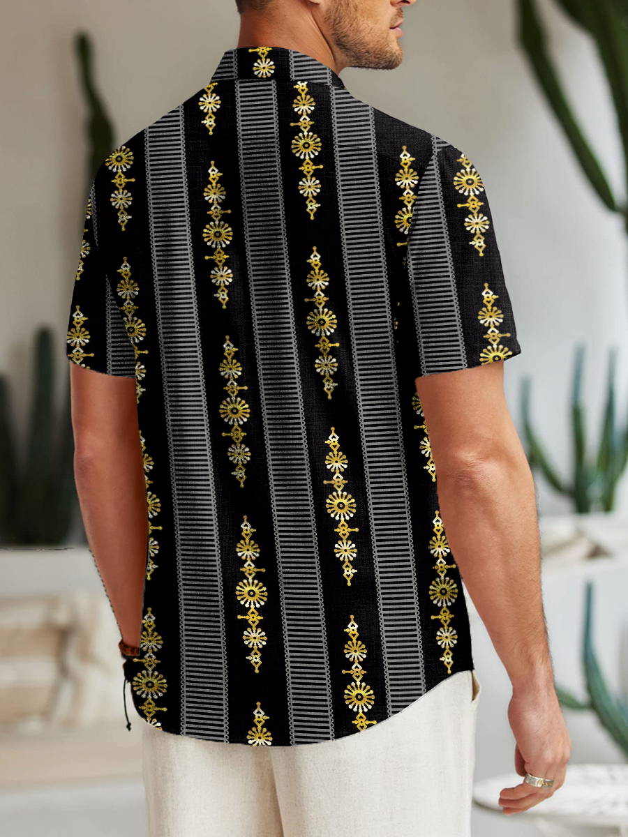 Baroque Stripes Art Print Short Sleeve Hawaiian Shirt