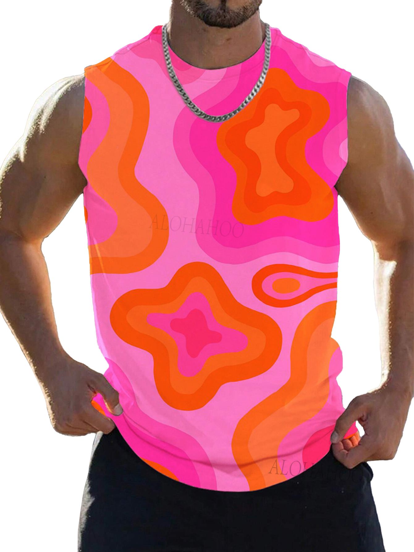 Men's Tank Top Doll Pink Style Floral Print Cozy Sleeveless T-Shirt