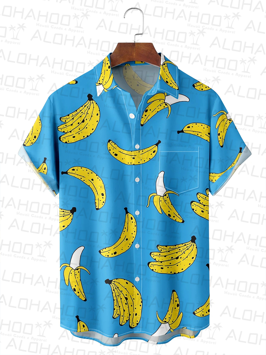 Fruit Banana Chest Pocket Hawaiian Shirt