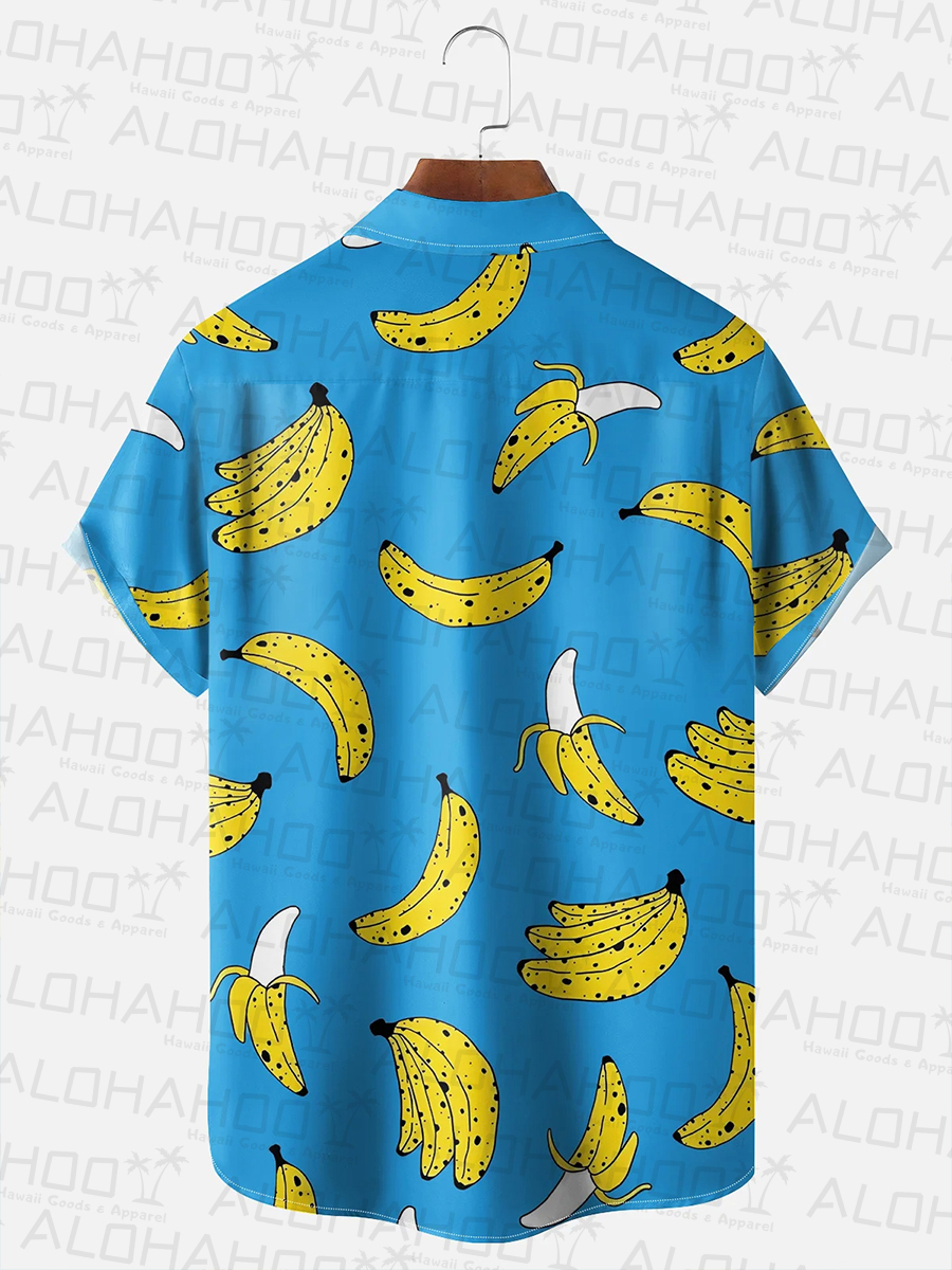 Fruit Banana Chest Pocket Hawaiian Shirt
