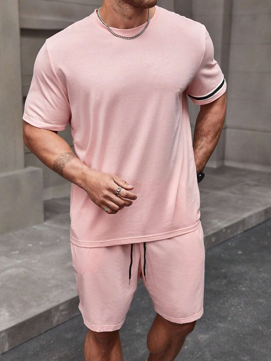 Basic Stripes Printed T-shirt And Shorts Men's Sets