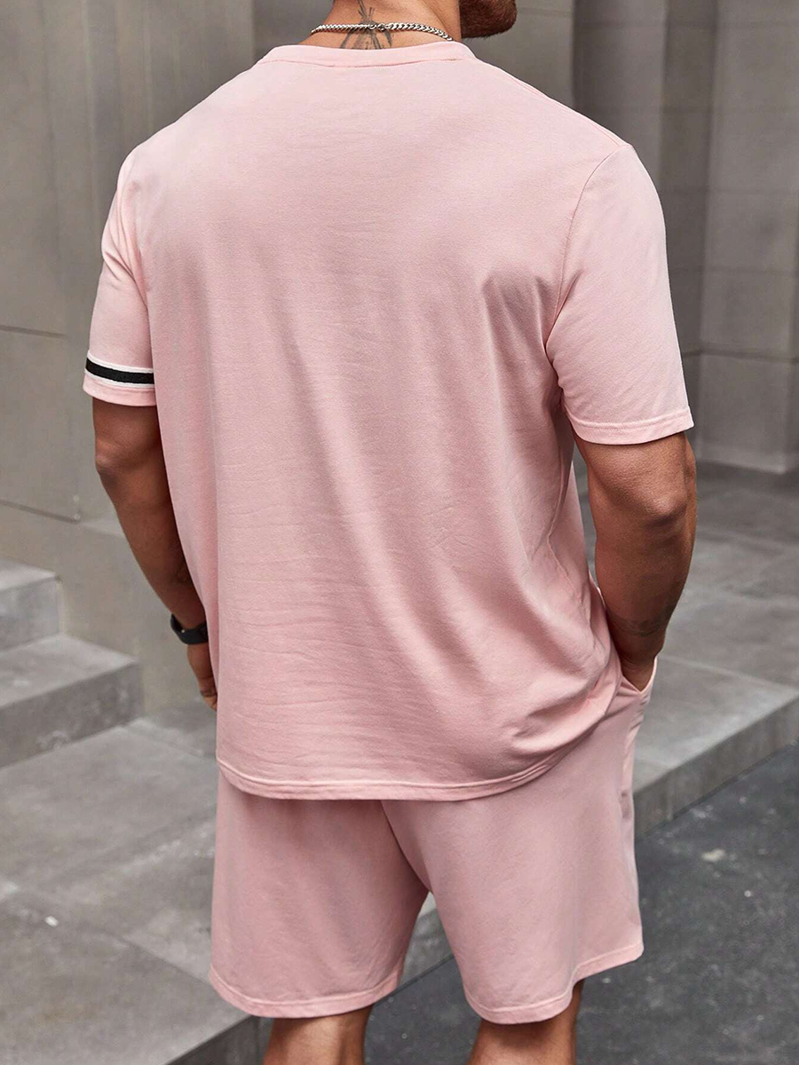 Basic Stripes Printed T-shirt And Shorts Men's Sets