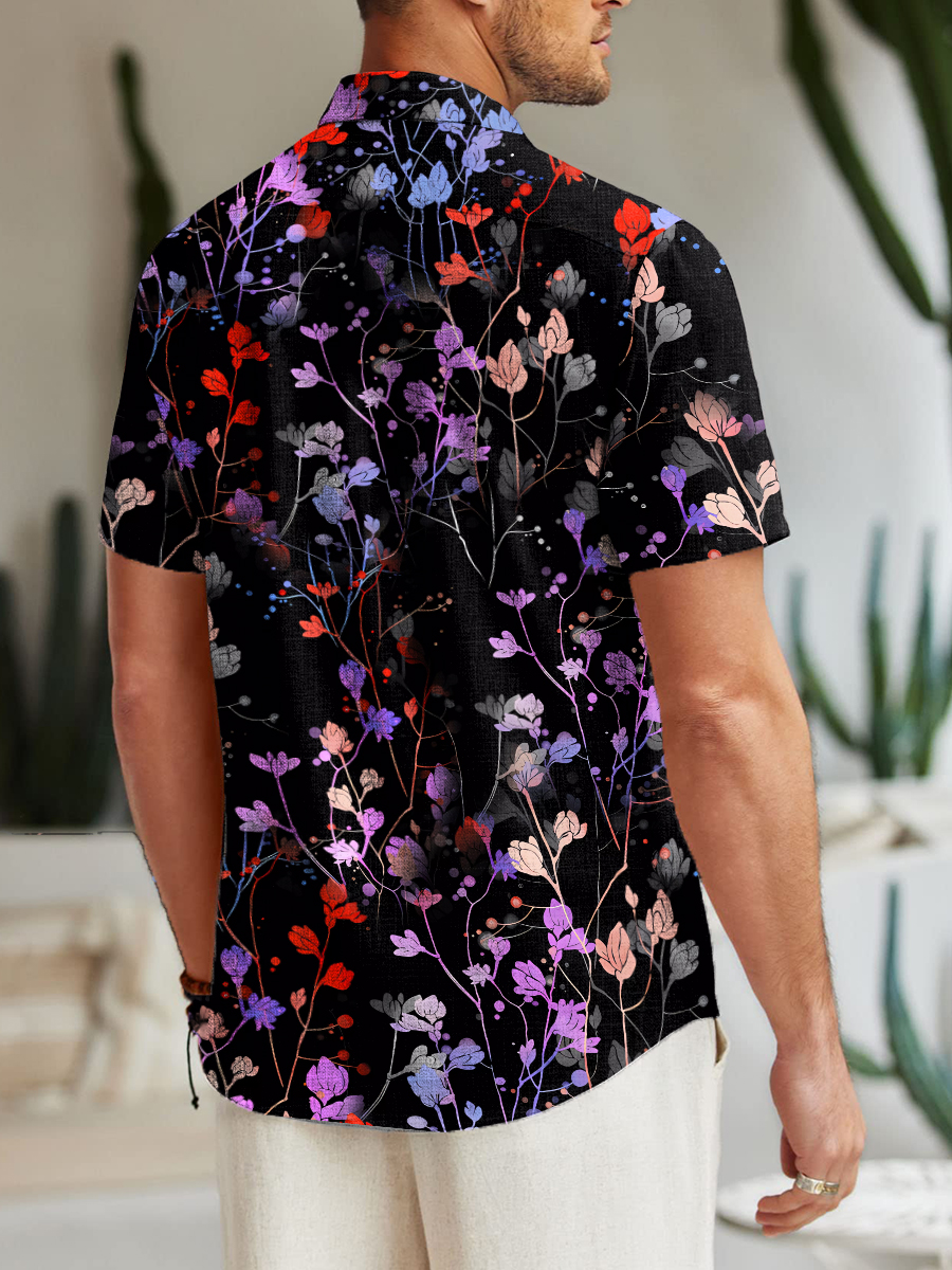 Floral Chest Pocket Short Sleeve Casual Shirt
