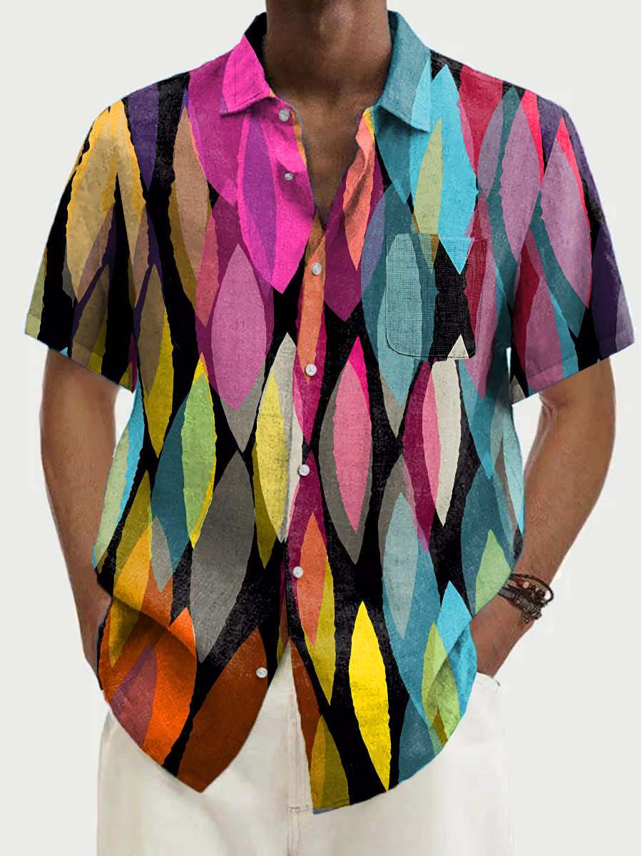 Men's Shirt Rainbow Art Print Casual Vacation Oversized Short Sleeve Shirt