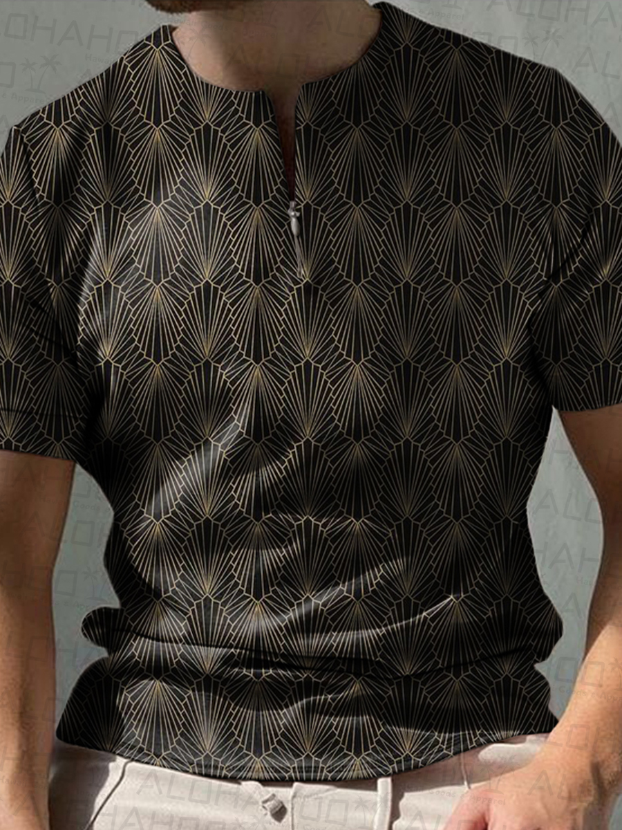 Leisure Arts Print Zipper Polo Shirt