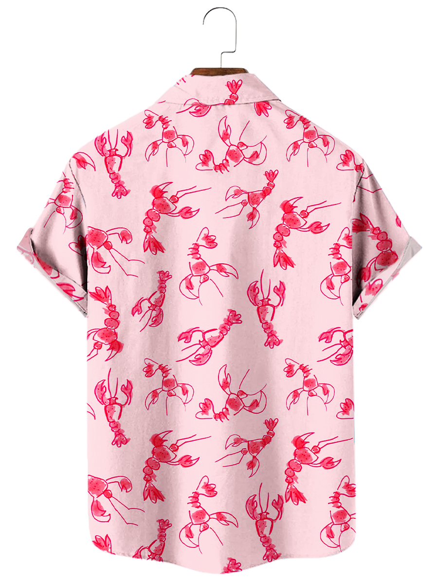 Holiday Mardi Gras Crawfish Pattern Hawaiian Shirt Casual Aloha Shirt