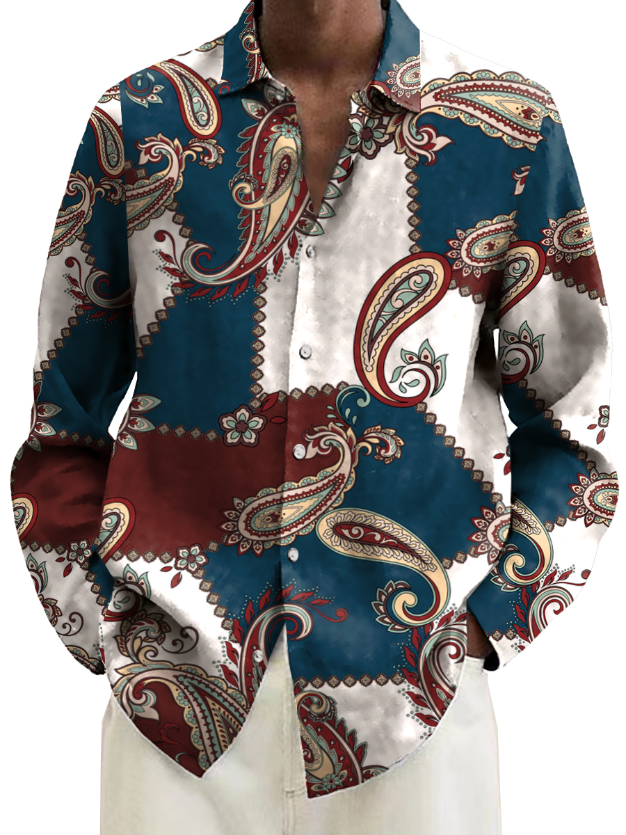 Casual Paisley Print Long Sleeve Hawaiian Shirt