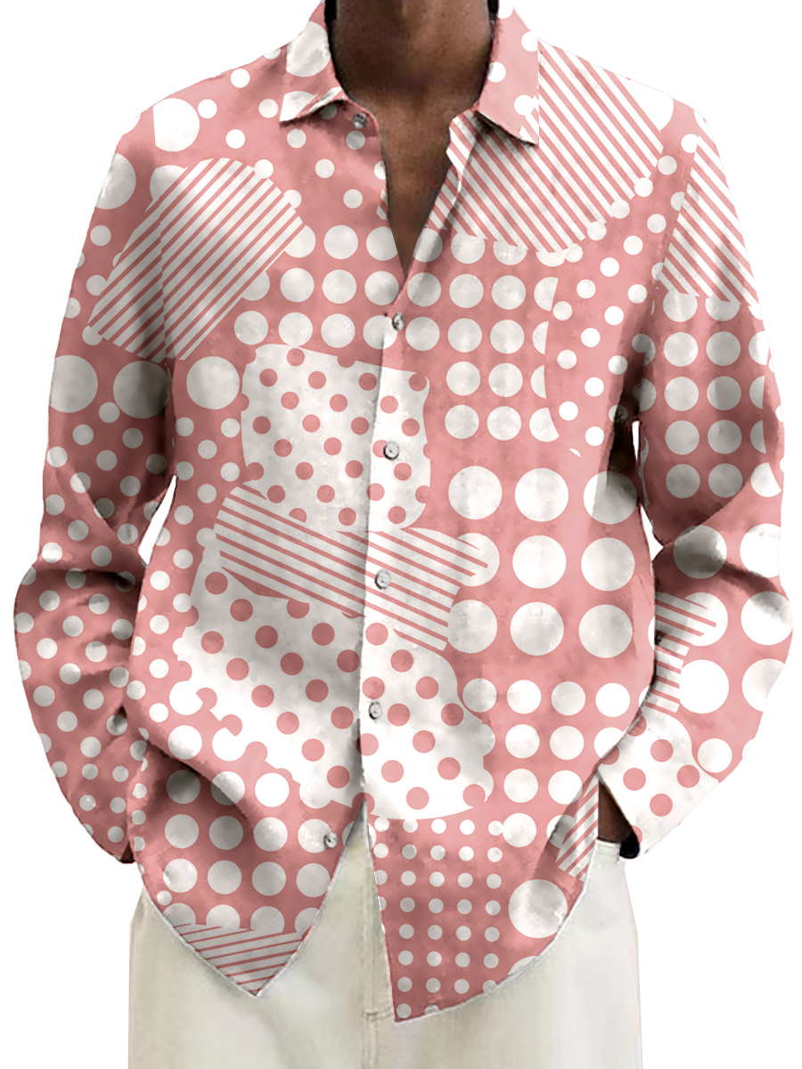 Retro Polka Dots Print Long Sleeve Hawaiian Shirt