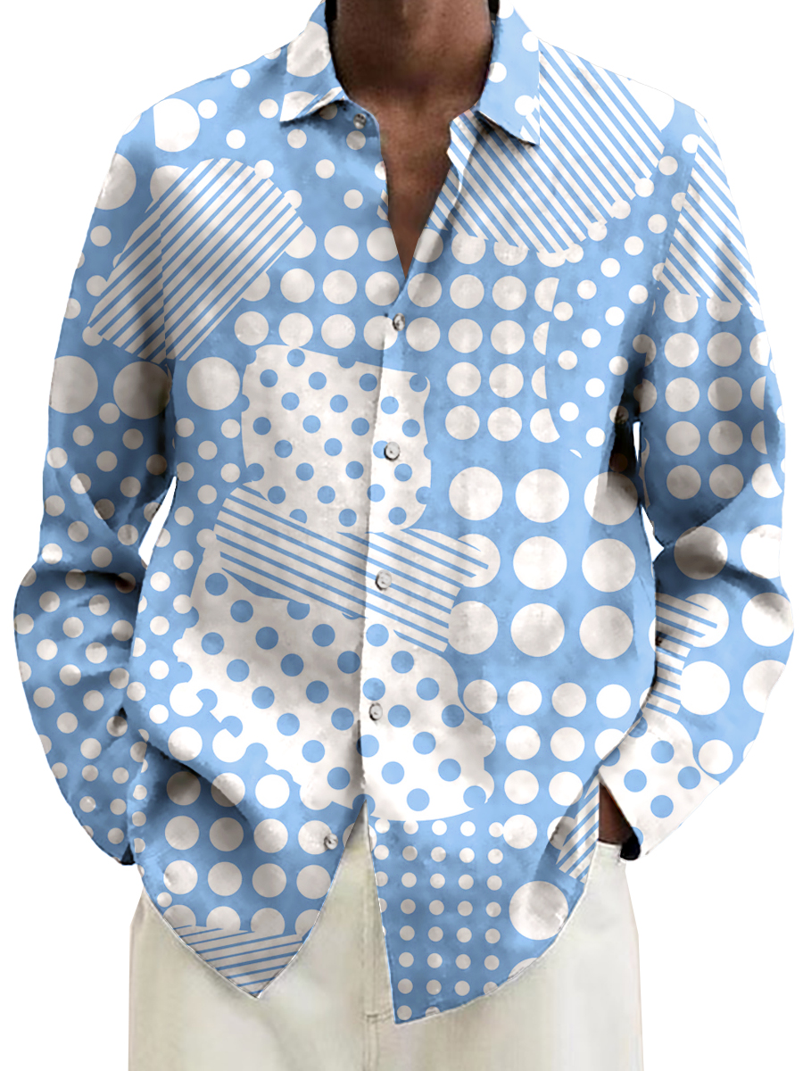 Retro Polka Dots Print Long Sleeve Hawaiian Shirt
