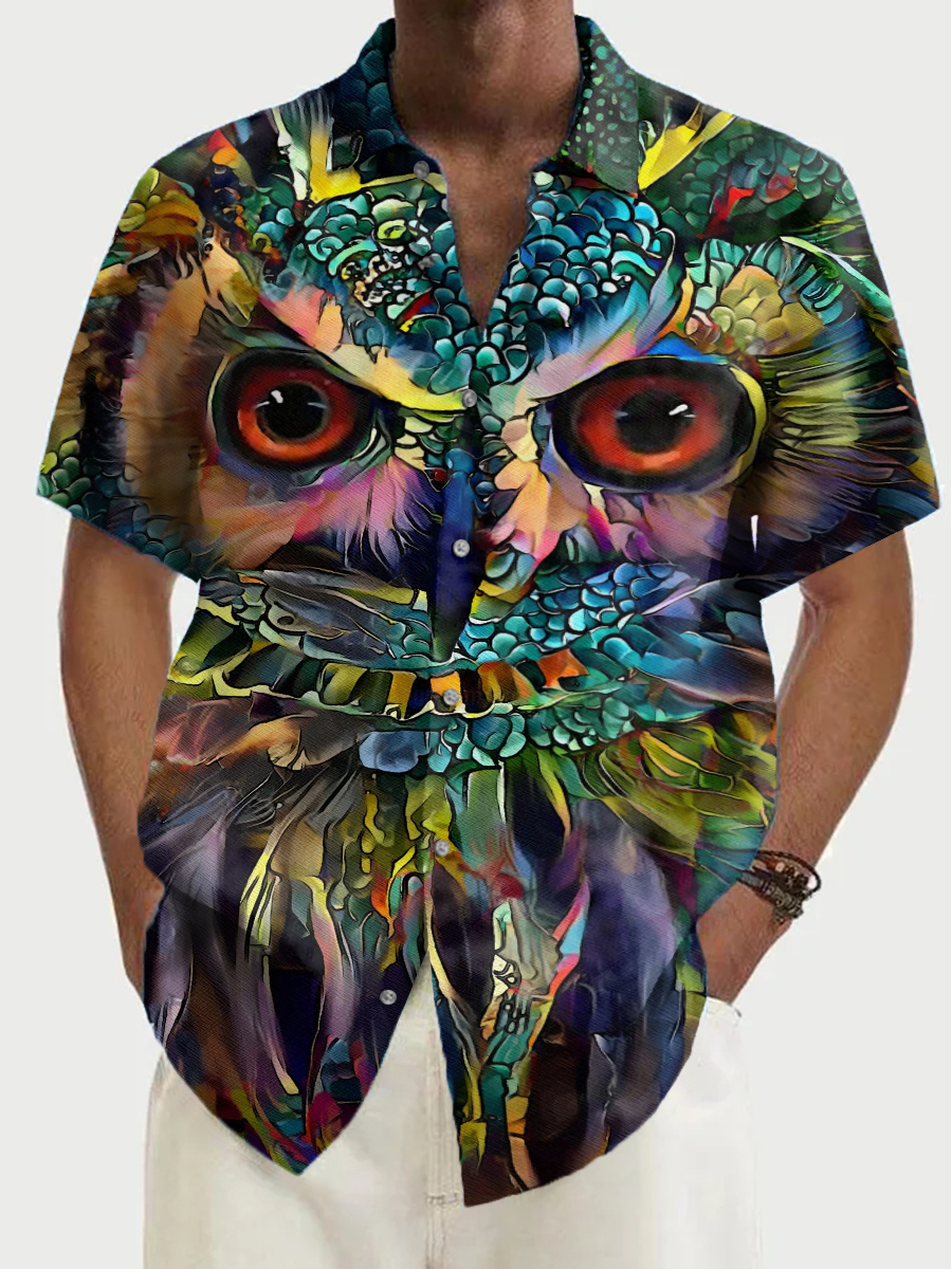 Vintage Owl Art Pattern Shirt Men's Hawaiian Shirt