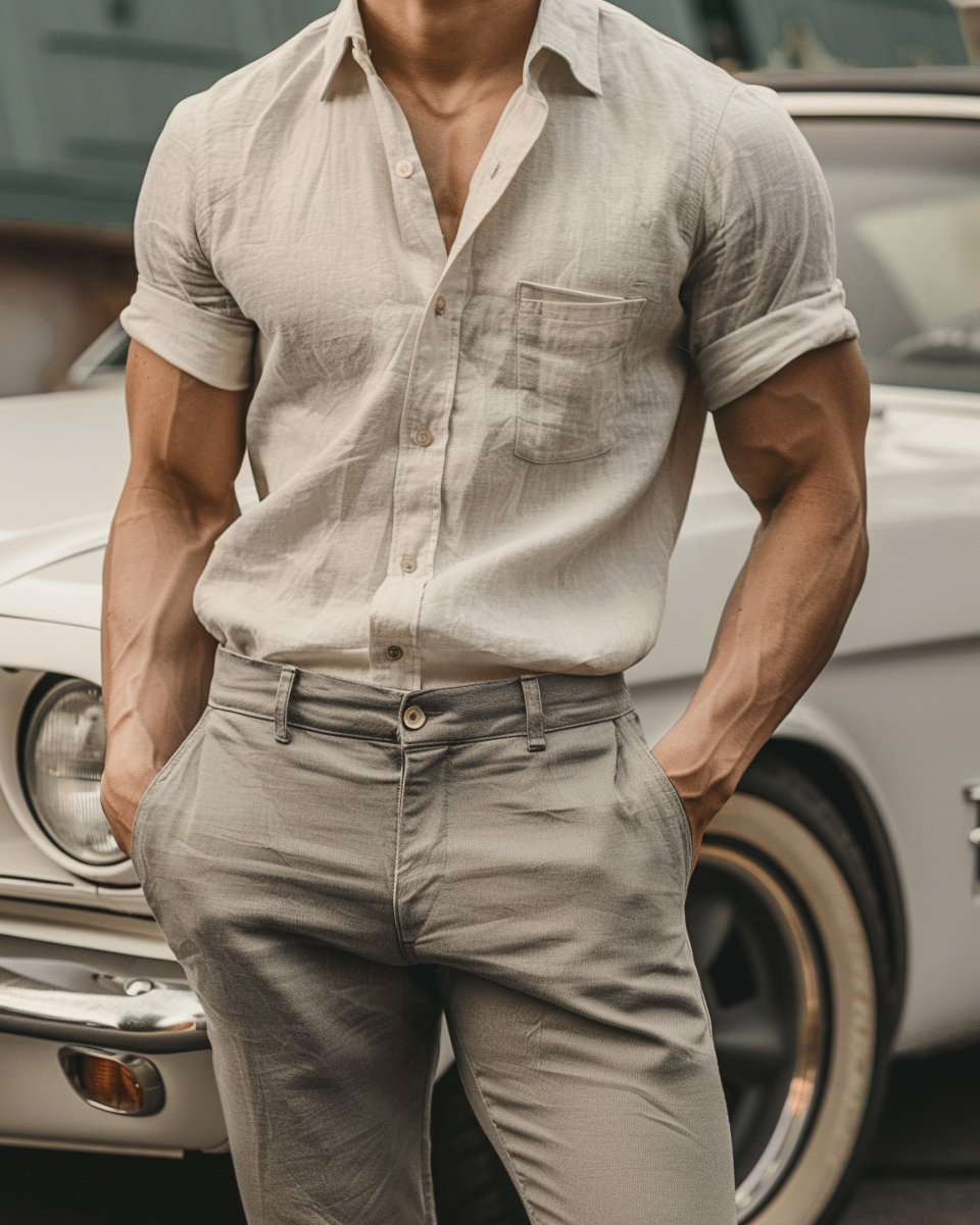 Men's Cotton-Linen Shirts Plain Pocket Summer Lightweight Hawaiian Shirts