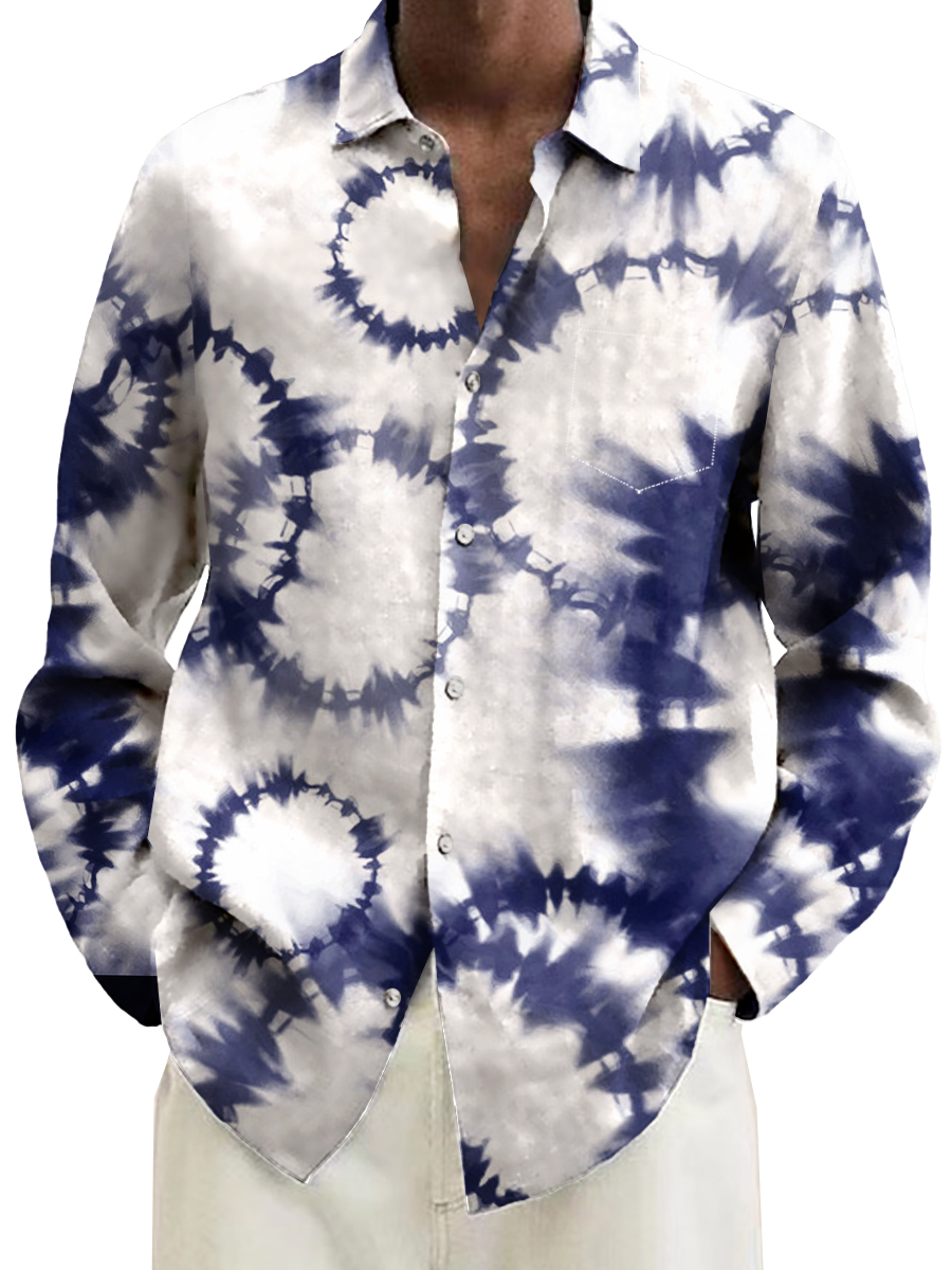 Retro Tie-dye Pattern Long Sleeve Hawaiian Shirt