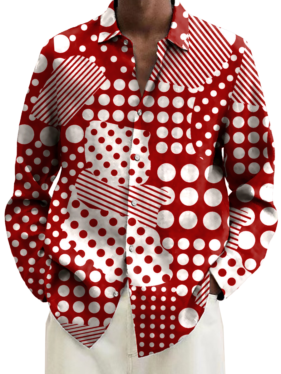Retro Polka Dots Print Long Sleeve Hawaiian Shirt