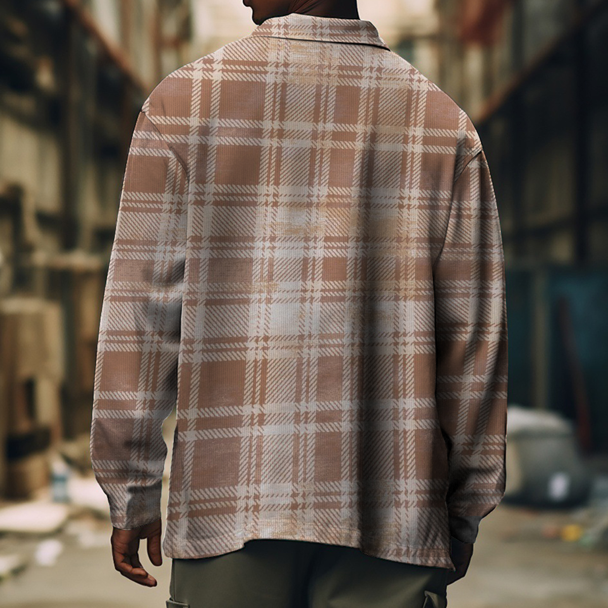 Men's Casual Jacket Retro Plaid Print Long Sleeve Pockets Shirt Jacket