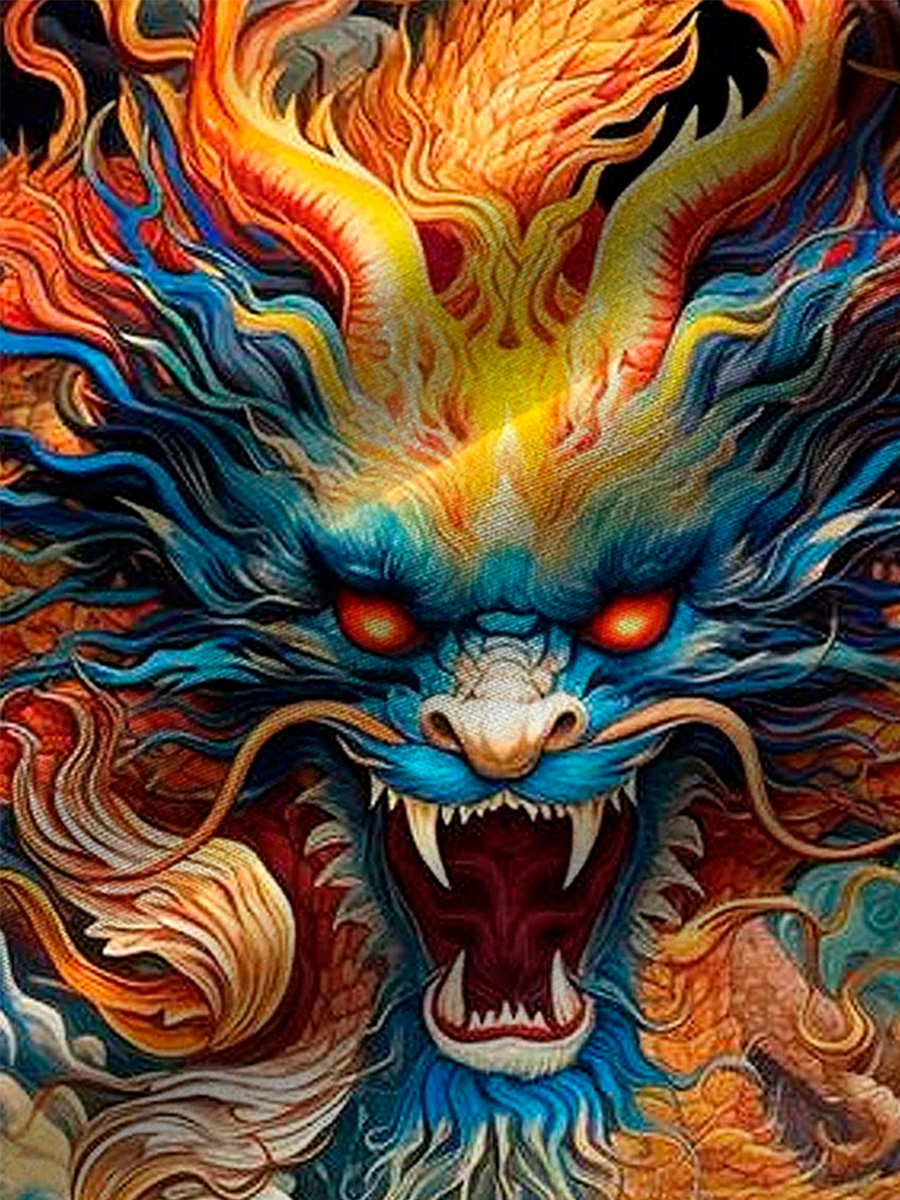 Vintage Ukiyoe Dragon Print Men's Button Pocket Shirt