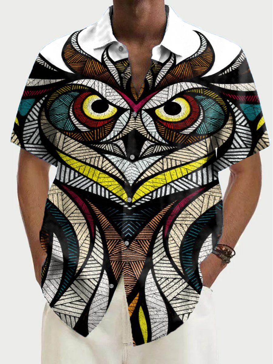 Vintage Owl Pattern Shirt Men's Hawaiian Shirt