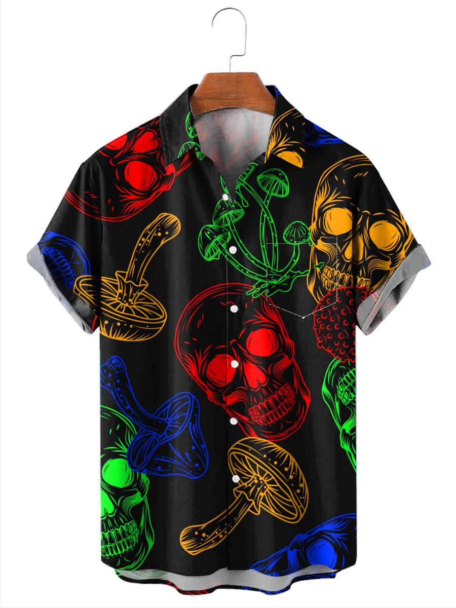 Men's Shirt Hawaiian Colorful Skull Pattern Vacation Oversized Short Sleeve Shirt