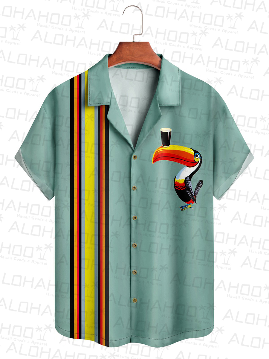 Moisture-wicking Tropical Toucan Bowling Satin Shirt