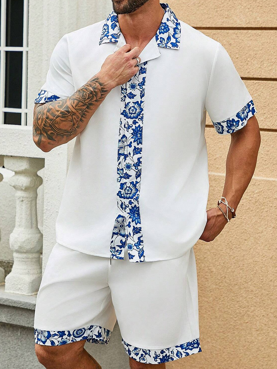 Men's Sets Hawaiian Stylish Floral Print Button Pocket Two-Piece Shirt Shorts Set
