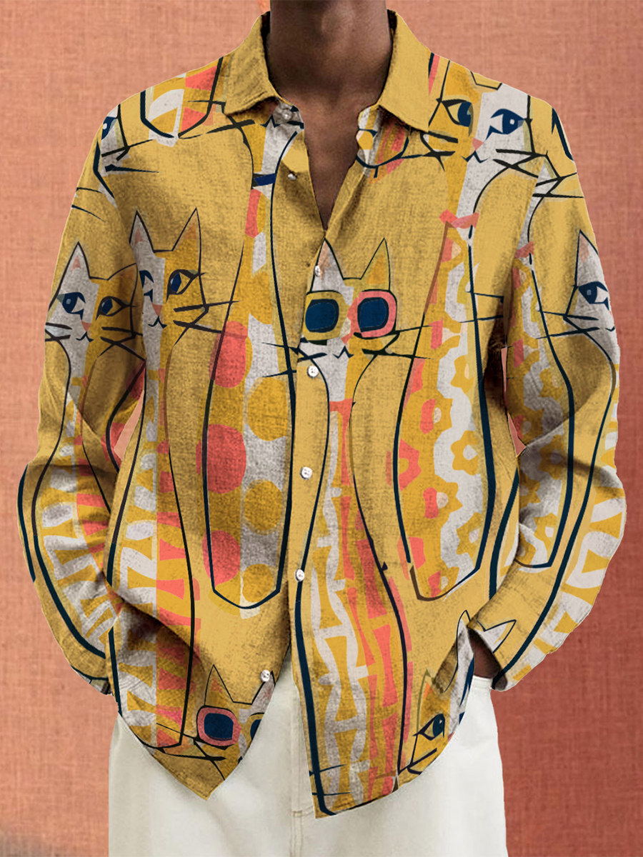 Men's Cat Long-Sleeved Fashion Casual Shirt