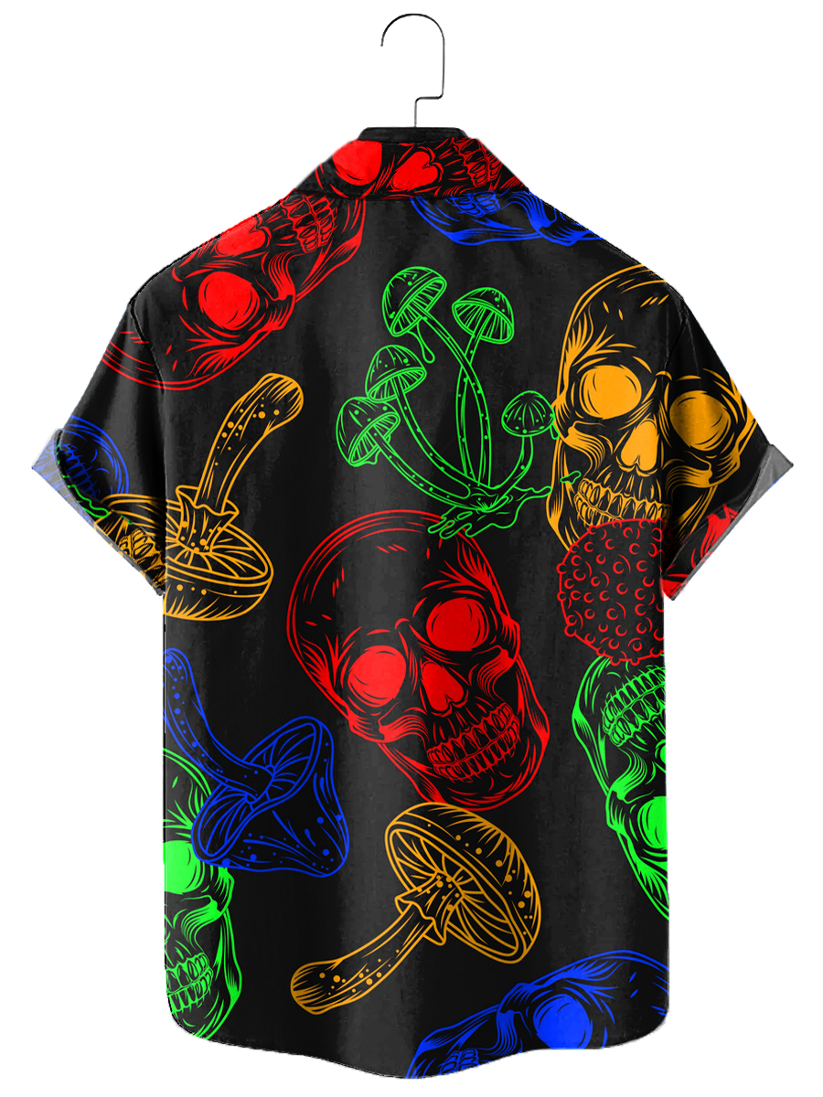 Men's Shirt Hawaiian Colorful Skull Pattern Vacation Oversized Short Sleeve Shirt