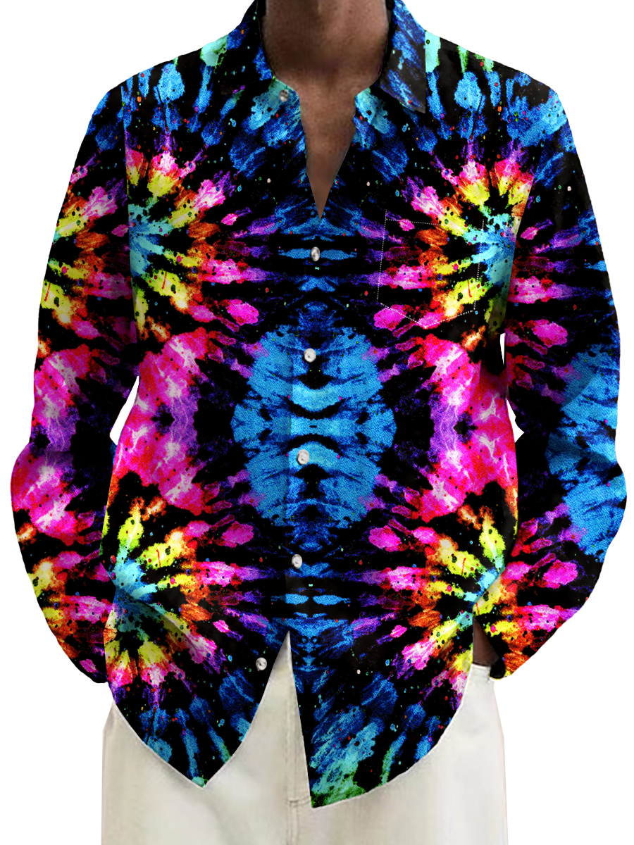 Retro Colorful Tie-dye Pattern Casual Loose Long Sleeved Shirt