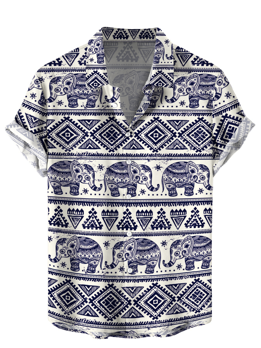 Men's Hawaiian Shirts Retro Elephant Print Aloha Shirts