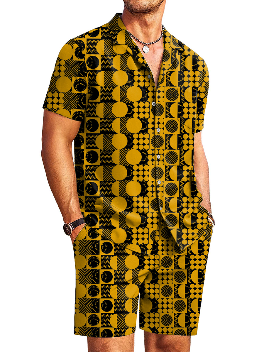 Men's Sets Hawaiian Dots Print Button Pocket Two-Piece Shirt Shorts Set