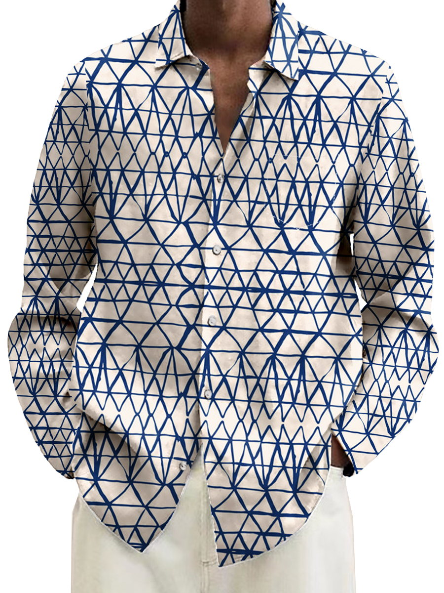 Retro Tie-dye Geometry Pattern Long Sleeve Hawaiian Shirt