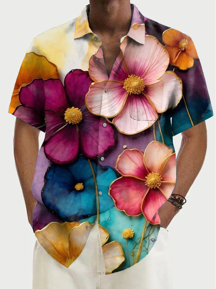 Men's Shirt Hawaiian Floral Pattern Vacation Oversized Short Sleeve Shirt