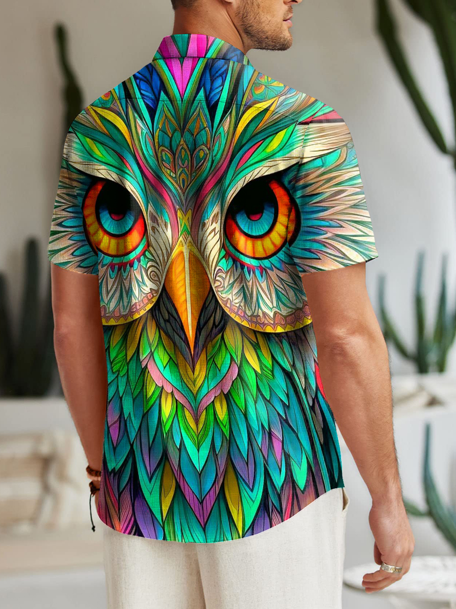 Vintage Rainbow Owl Pattern Shirt Men's Hawaiian Shirt
