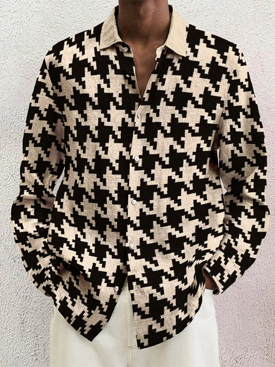 Men's Houndstooth Long-Sleeved Fashion Casual Shirt