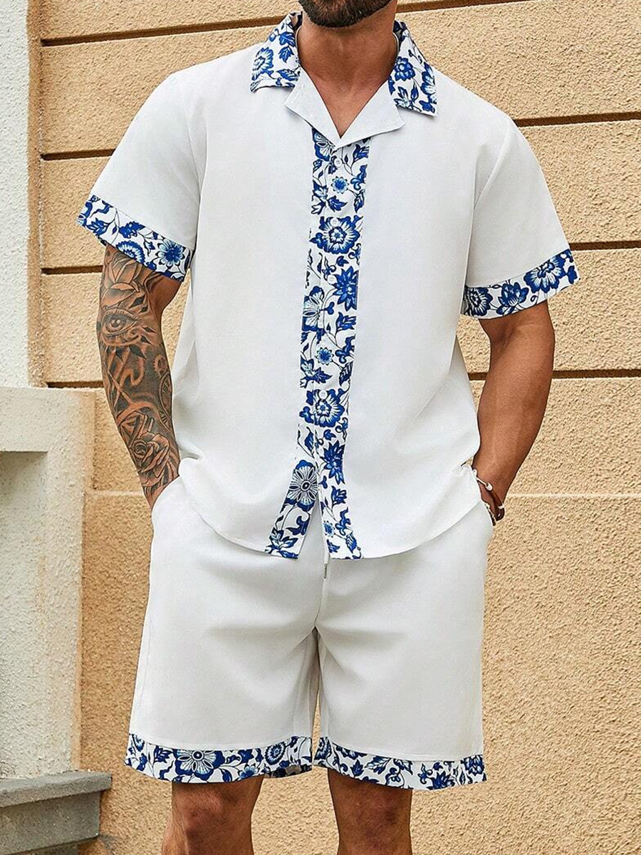 Men's Sets Hawaiian Stylish Floral Print Button Pocket Two-Piece Shirt Shorts Set
