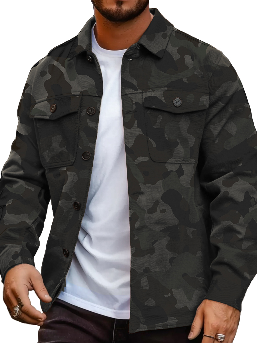 Casual Camouflage Button Down Long Sleeve Pocket Jacket