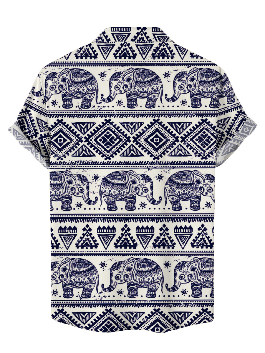 Men's Hawaiian Shirts Retro Elephant Print Aloha Shirts