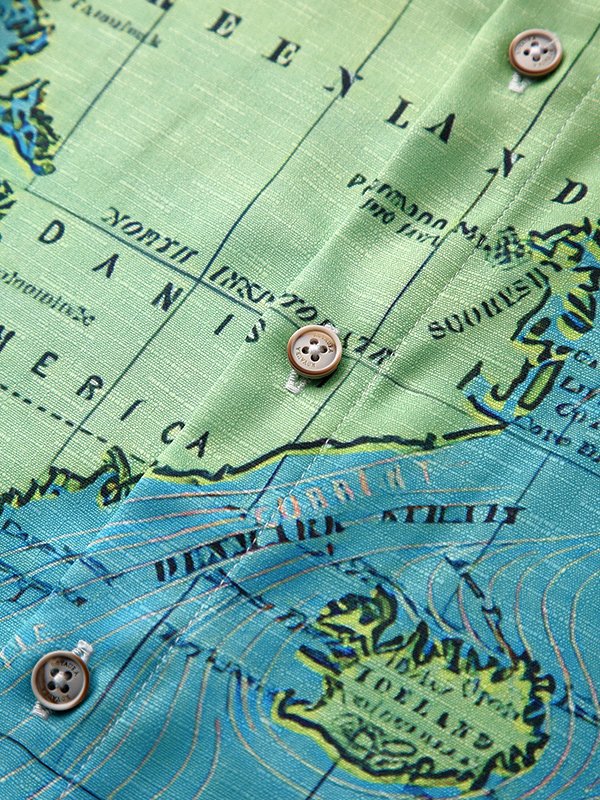 Men's Cotton-Linen Shirt World Map Print Breathable Plus Size Shirts