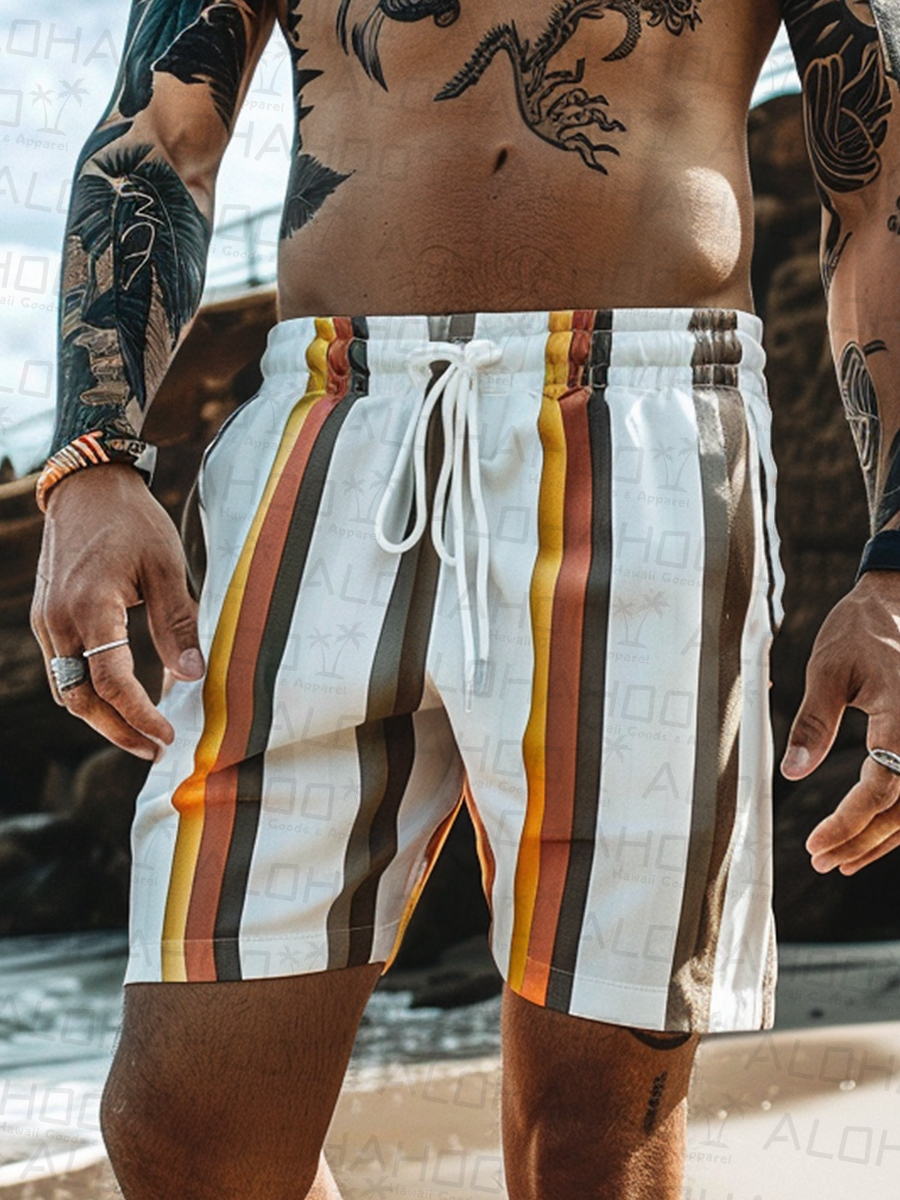 Men's Hawaiian Shorts Stripes Vacation Beach Shorts