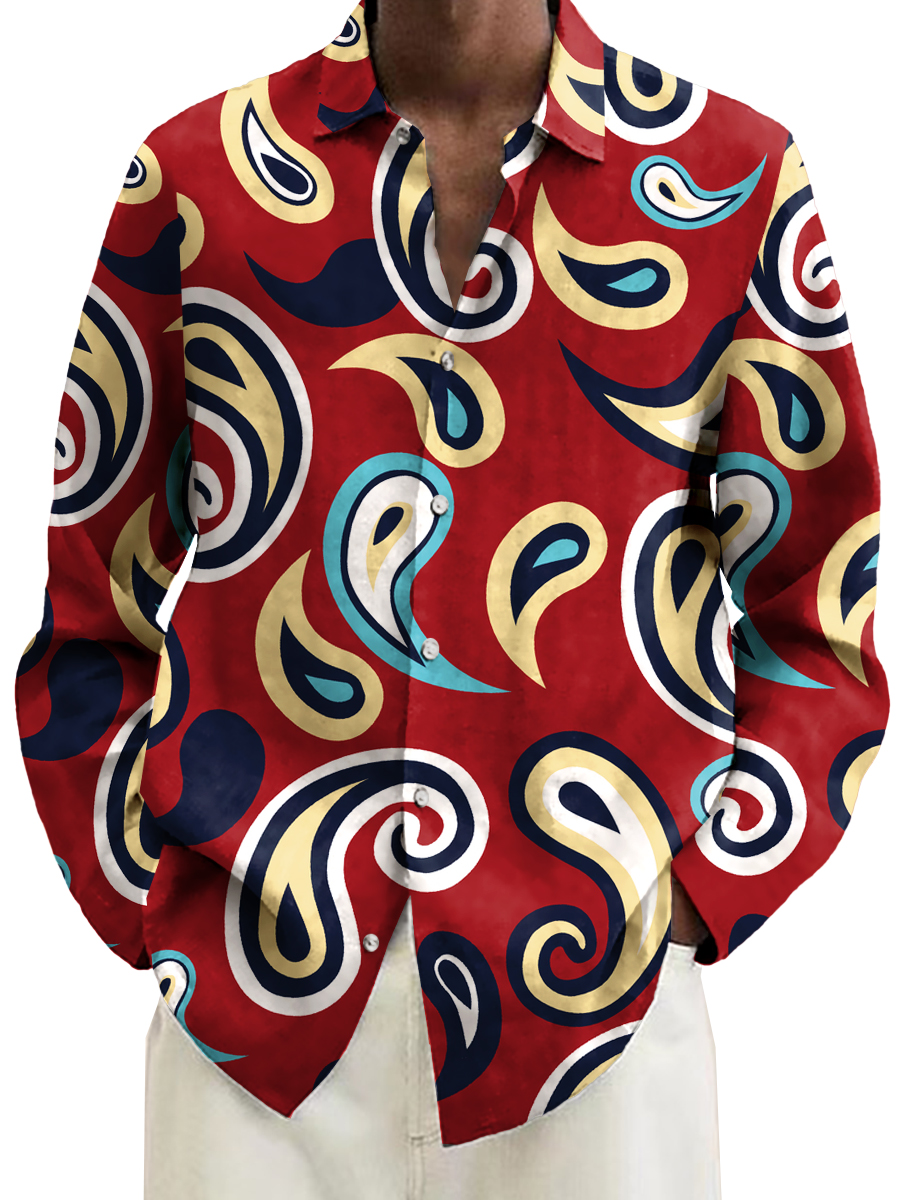 Retro Paisley Pattern Casual Loose Long Sleeved Shirt