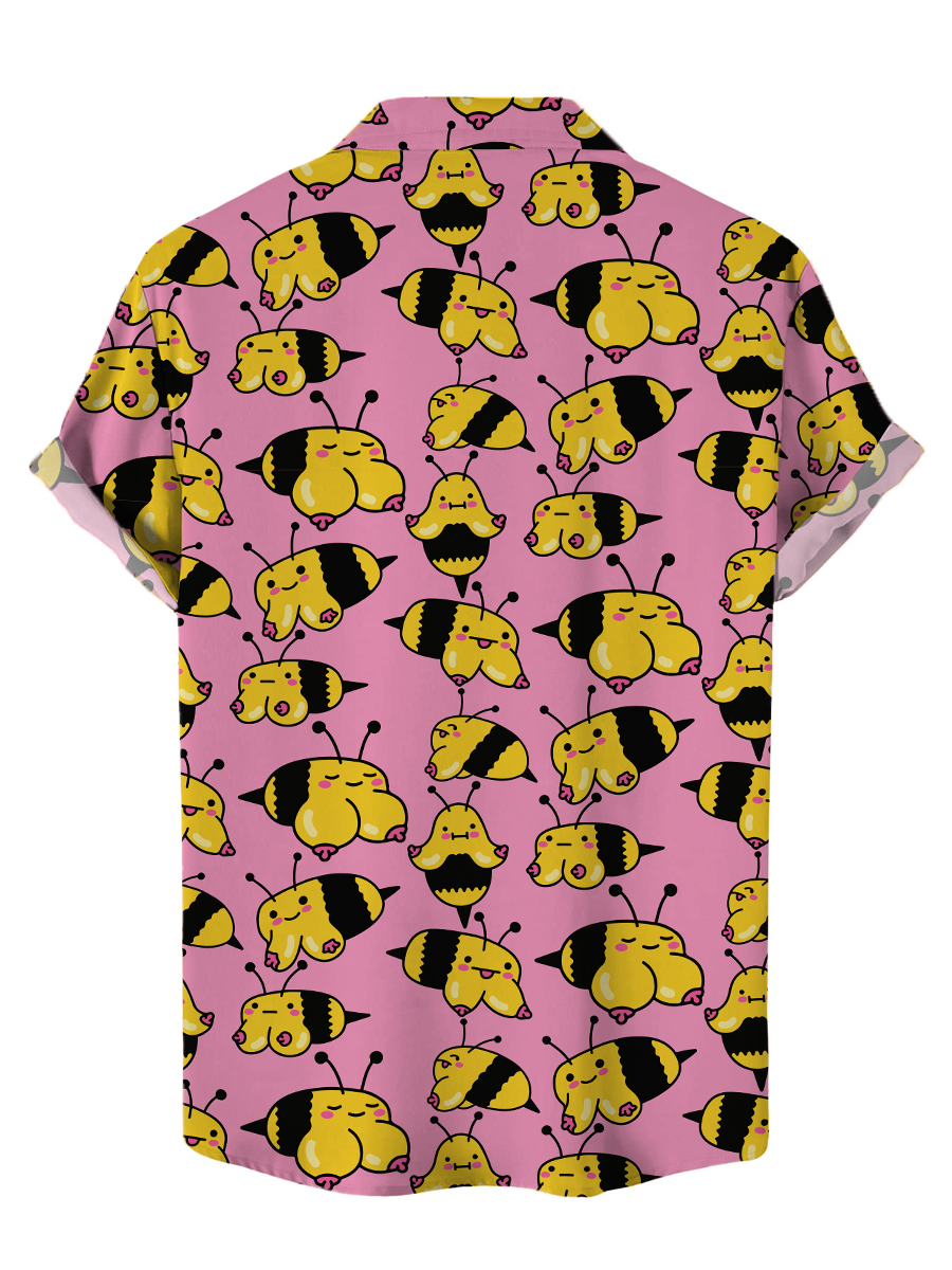 Men's Hawaiian Shirts Funny Bee Boobs Print Aloha Shirts