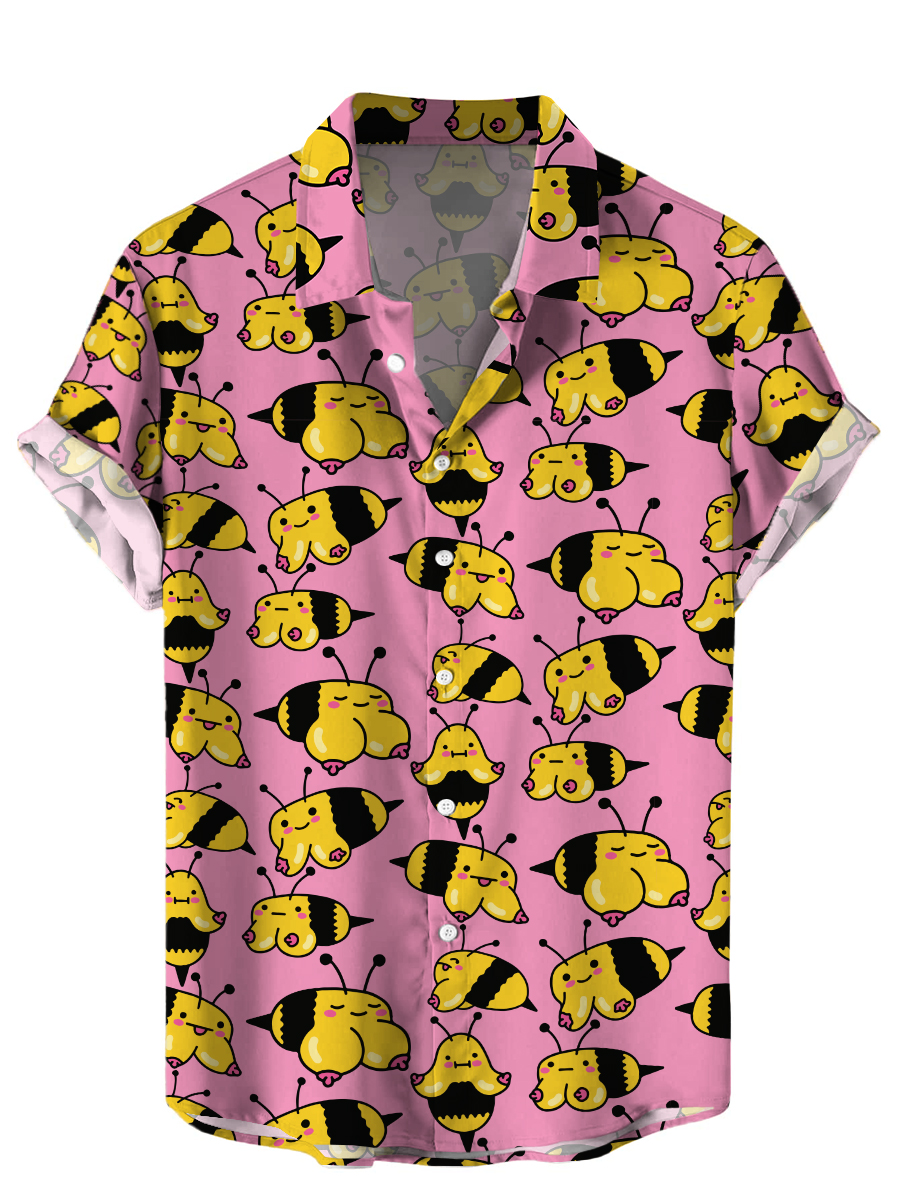Men's Hawaiian Shirts Funny Bee Boobs Print Aloha Shirts