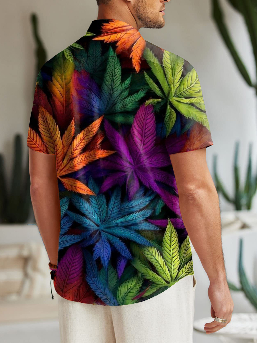 Men's Shirt Colorful Weed Art Print Vacation Oversized Short Sleeve Shirt