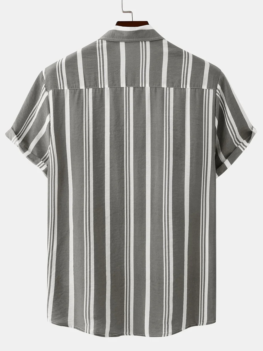 Retro Stripes Print Short Sleeve Button Down Shirt