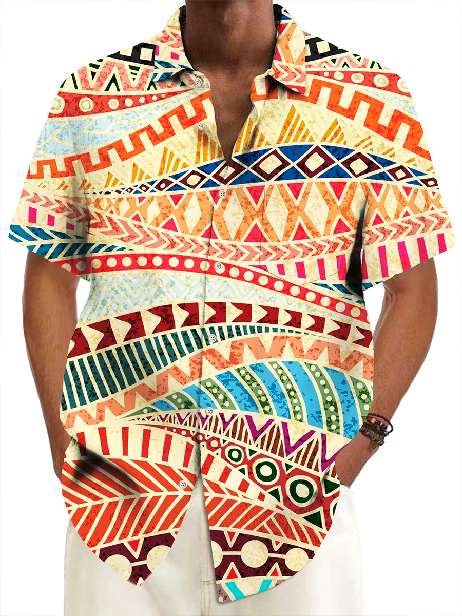 Men's Shirt Art Retro Wavy Print Vacation Oversized Short Sleeve Shirt