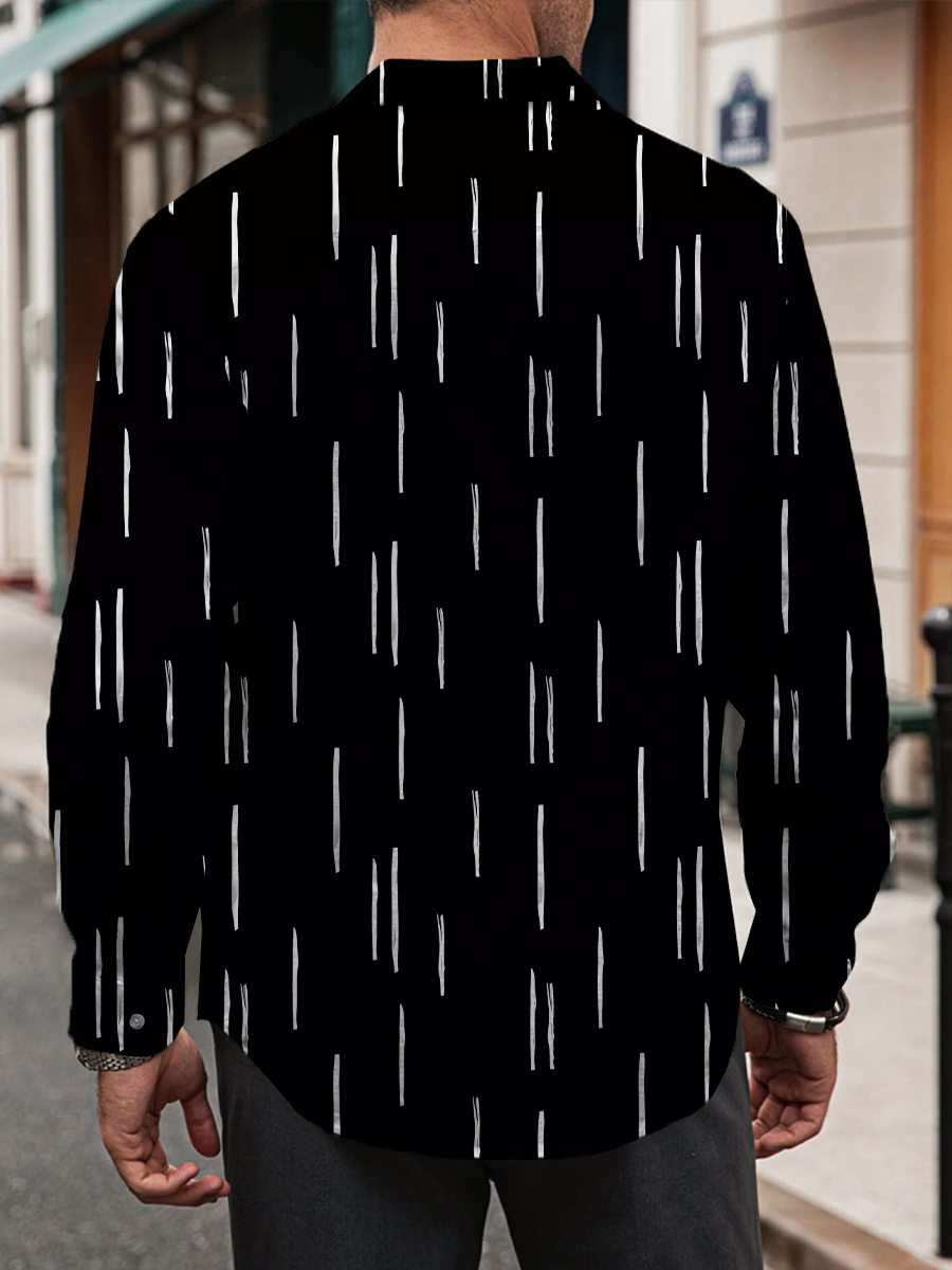 Casual Geometry Lines Print Long Sleeve Hawaiian Shirt