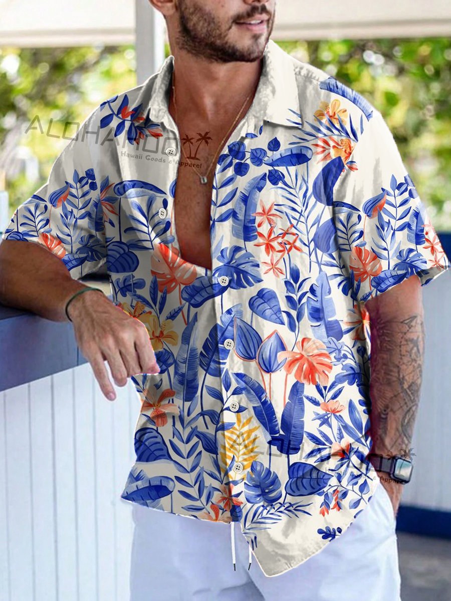 Men's Hawaiian Shirt Painting Floral Art Print Beach Easy Care Short Sleeve Shirt