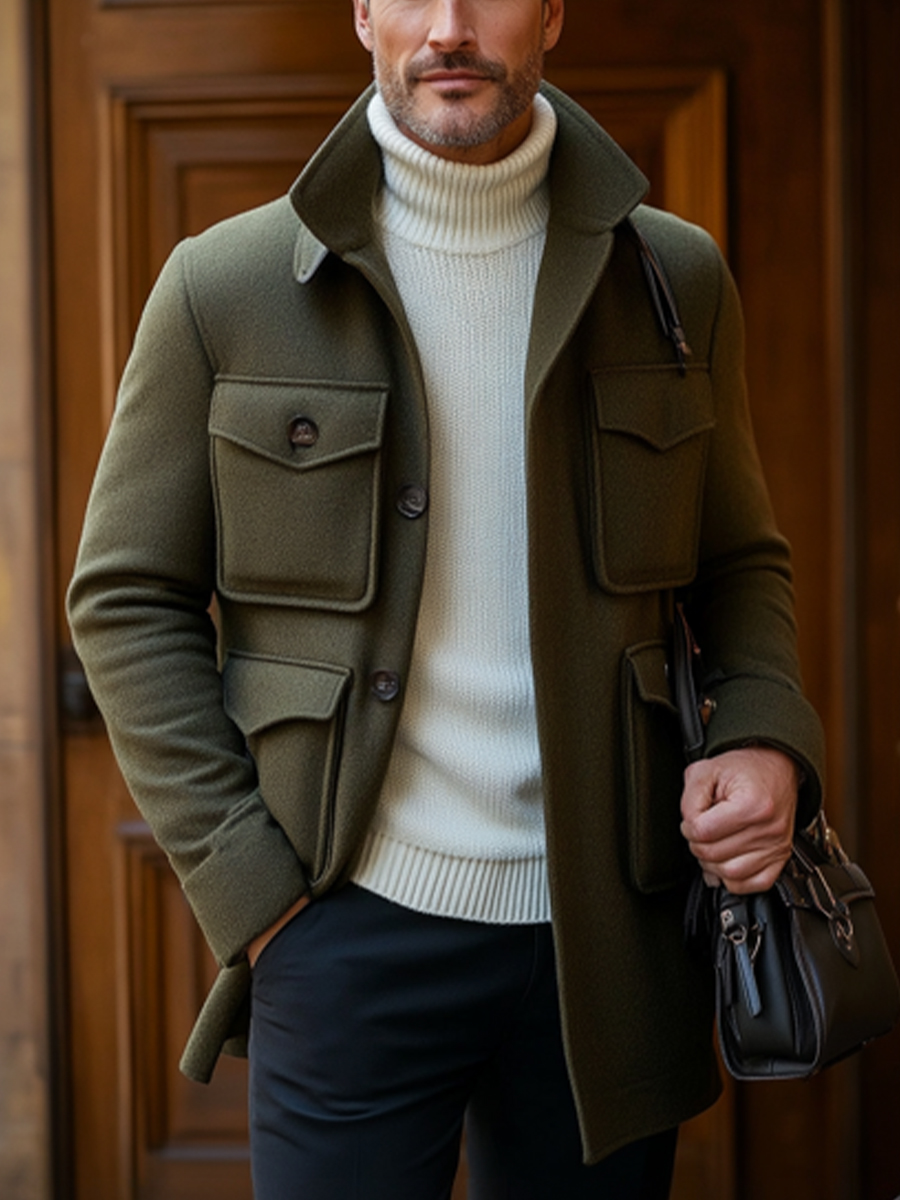 Classic Olive Utility Jacket for Men