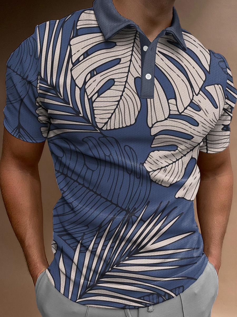 Men's Polo Shirt Tropic Plant Leaves Print Short Sleeve Golf Shirt
