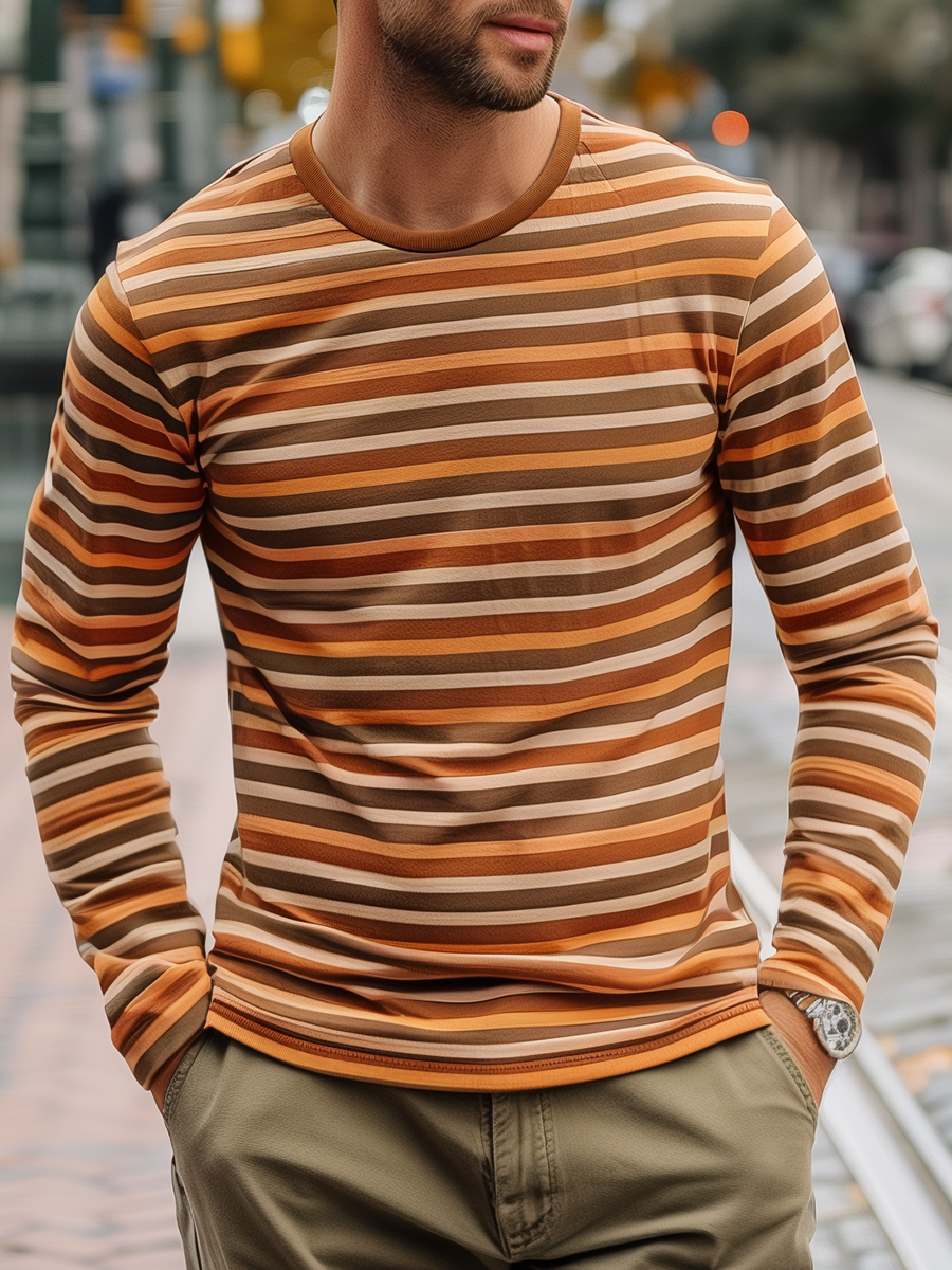 Men's Brown Long Sleeve T-Shirt For Fall